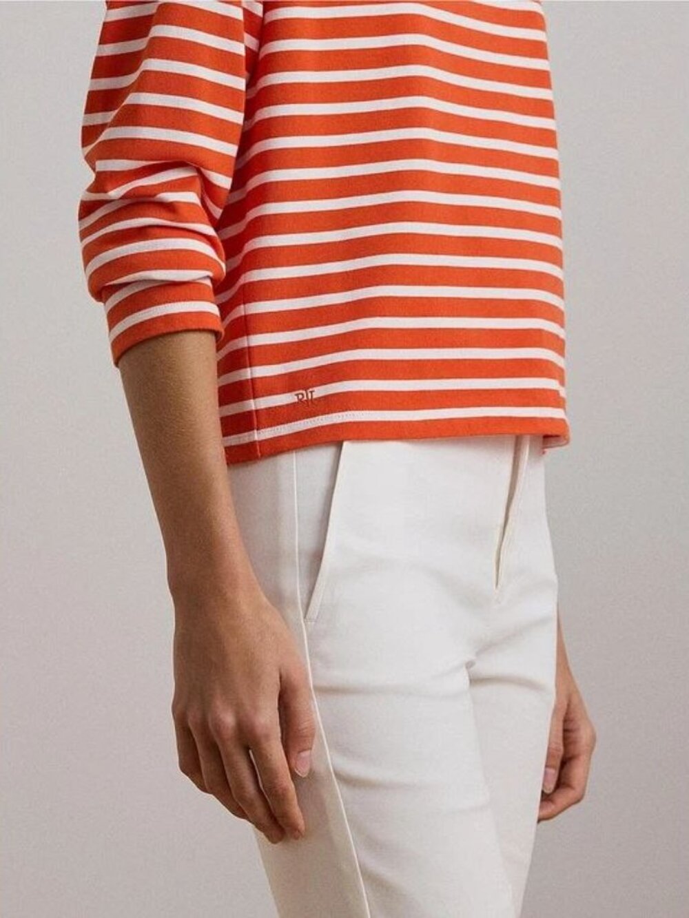 $90 Lauren Ralph Lauren Cotton Jersey Stripe Boat Neck Long Sleeve Top Size L - Picture 3 of 13